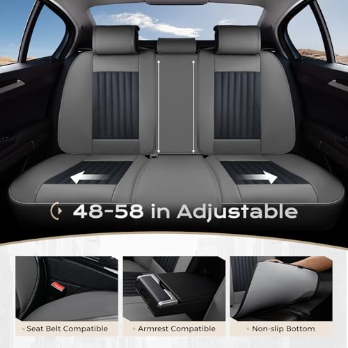 Image of Coverado Car Seat Covers Full Set, Seat Covers for Cars, Car Seat Cover, Car Seat Protector, Leather Car Seat Cushion, Waterproof Car Seat Covers Front Seats and Back Fit for Most Cars(Gray&Black)