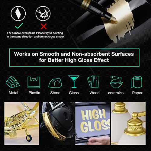 Kerifi Art Liquid Gold Chrome Markers, Reflective Gloss Metallic Chrome Marker Set, Supper Golden Mirror Marker Permanent, Touch Up Repair Paint Pen For Model Rocks Metal Glass Plastic (5Pack, 1-3Mm) #TOP3