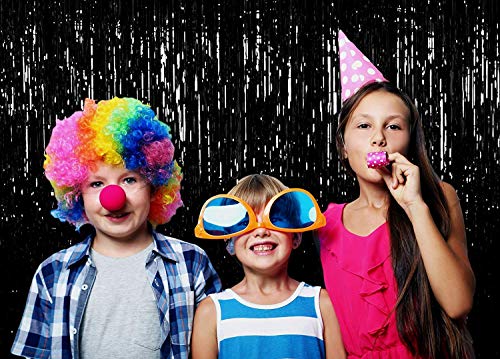 Image of Party Propz Black Foil Curtain for Decoration - Set of 4 Pcs (3 ft x 6 ft Each) Black Foil Curtains for Birthday Decorations | Blacks Birthday Decorations Items | Foil Fringe Curtains