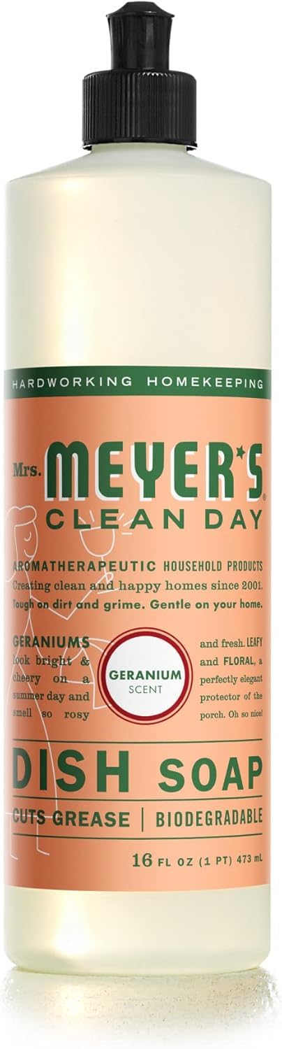 MRS. MEYER'S Clean Day Liquid Dish Soap, Biodegradable Formula, Geranium, 16 Fl. Oz