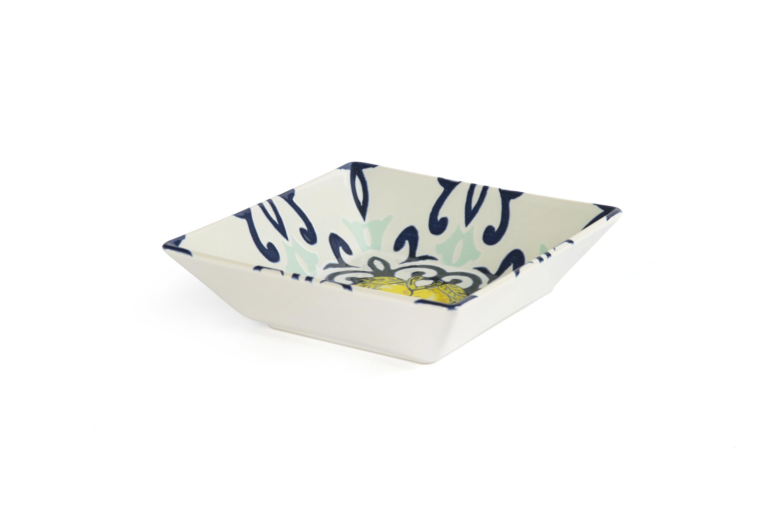 Excelsa Amalfi Servizio Piatti Quadrati in Ceramica, Set 18 Pezzi con Decorazione Limoni e Fregi Blu