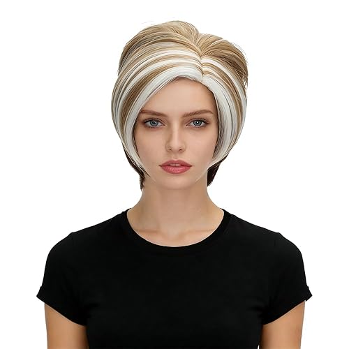 Short Pixie Wig Blonde Mixed Vintage Women Updo Bob Sythetic