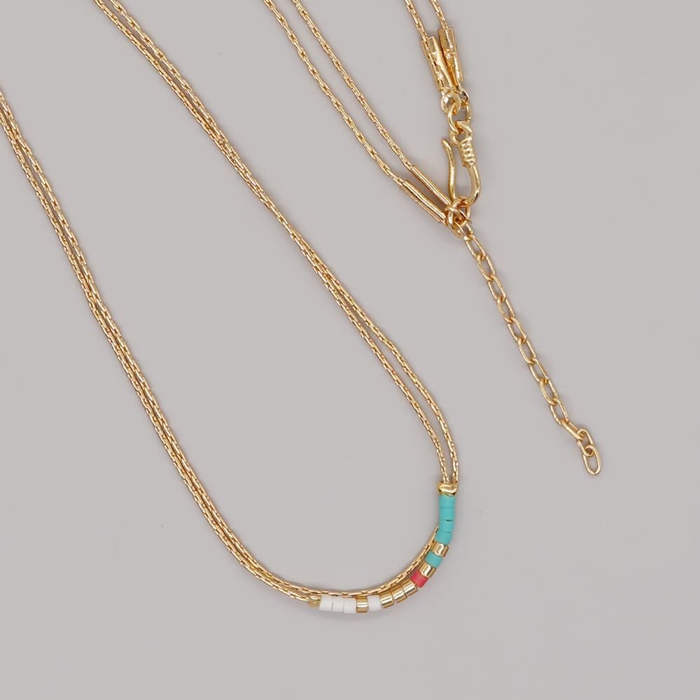 Sonateomber Gold Dainty Beaded Choker Necklaces for Women, Simple Handmade Colorful Layered Seed Beads Chain Necklace Summer Beach Bohemian Jewelry Gift - Image 7
