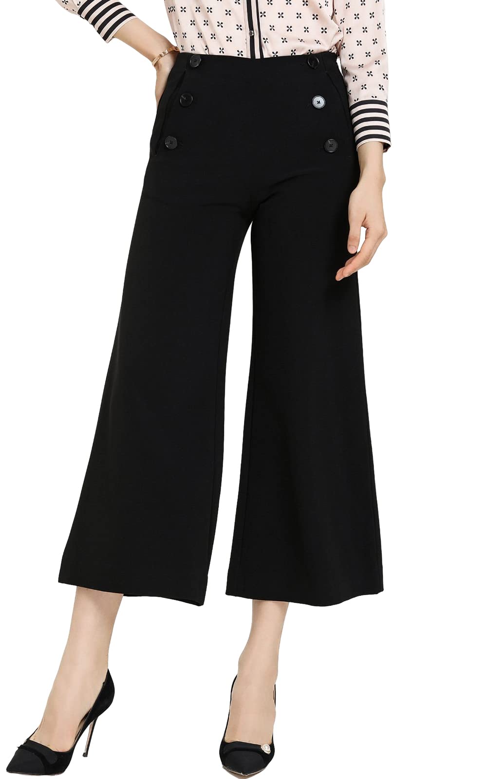 Womens Wide Leg Pants Fashionable Casual Loose Pants Versatile Black Office Pants
