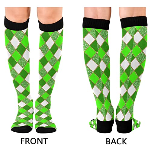 Image of Wusikd Gold Green Glitter Compression Socks for Women and Men Circulation Stripes Long Socks for Athletic Running 1