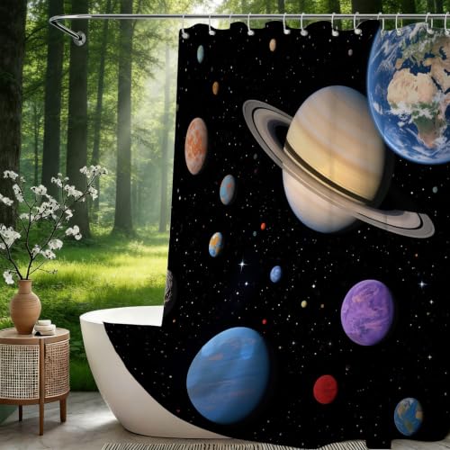 Rideau de douche 180x180 planète spatiale en tissu polyester imperméable
