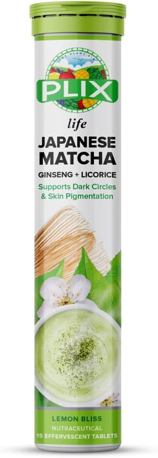 PLIX Japanese Matcha Effervescent Tablets For Dark Circles | Pack Of 1 | With Ginseng And Licorice | Helps To Reduce Pigmentation, Spots And Sun Damage | Skin Glowing Drink | No Added Sugar | Vegan