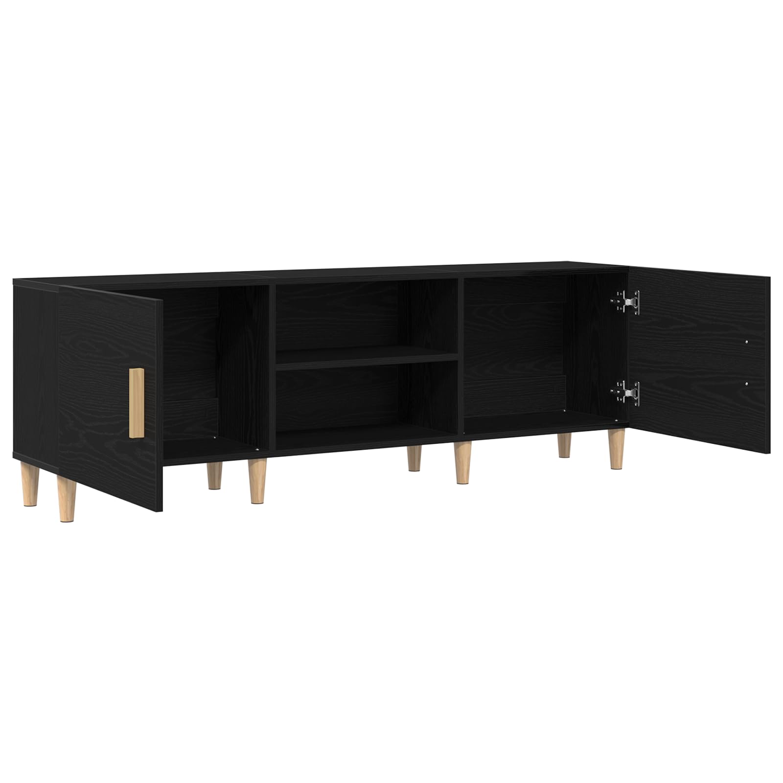 Mueble para TV de aspecto de roble negro, 150 x 30 x 50 cm, con espacio de almacenamiento, estantes y puertas con bisagras para sala de estar, cine en casa, juegos y almacenamiento multimedia