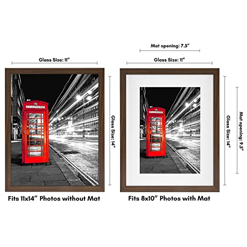 Americanflat 11x14 Picture Frame with Shatter-Resistant Glass - Use as 8x10 Frame with Mat or Display 11x14 Photo Without Mat - Signature Collection - Picture Frames for Wall Display - Walnut