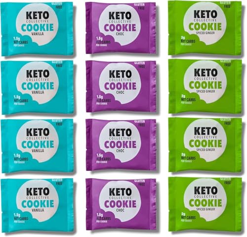 Keto Collective Keto Cookies I 1,5g Netto-Kohlenhydrate I 30g x 12 I Keto Snacks I Zuckerminder I Mit echter Butter zubereitet I Hoher Ballaststoffgehalt I Kohlenhydratarme Snacks, Glutenfreie Kekse