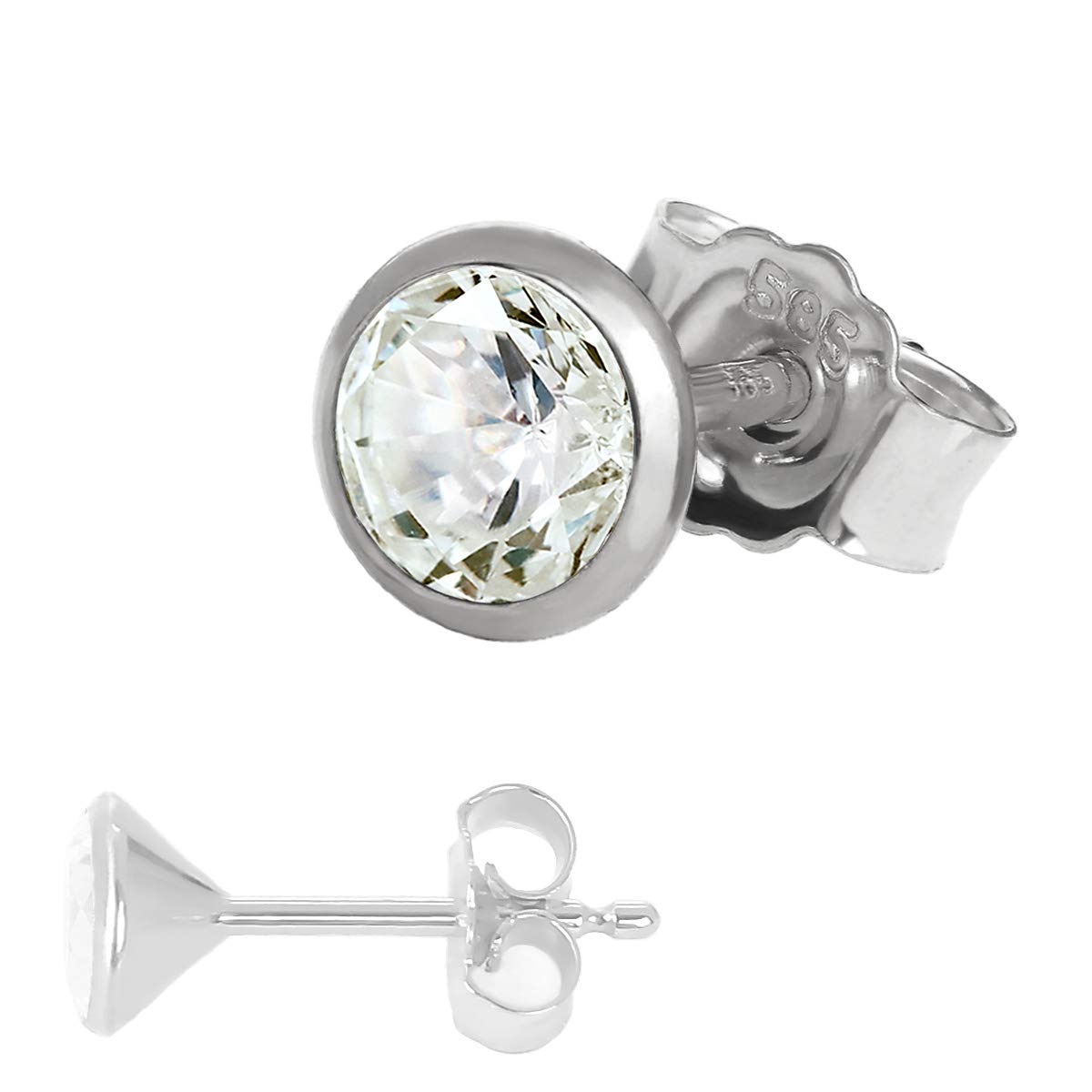 NKlaus Einzel Ohrstecker Weißgold 585 14 Karat Gold Männer Ohrring Zirkonia Weiß
