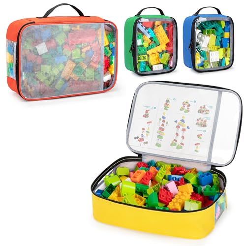 Rexmica 4 peças sacos para guardar brinquedos, saco de transporte de quebra-cabeças, blocos de construção e jogos de mesa, saco de viagem para vários brinquedos pequenos (apenas as malas)