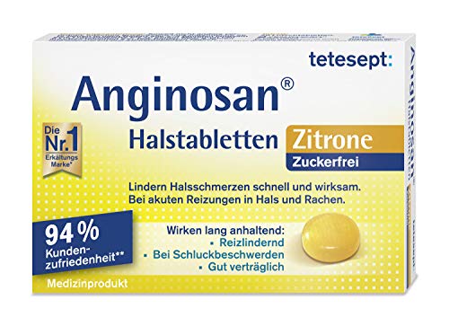 tetesept Anginosan Halstabletten Zitrone - zuckerfrei Halsschmerztabletten gegen akute Reizungen in Hals & Rachen 1 x 20 Stück