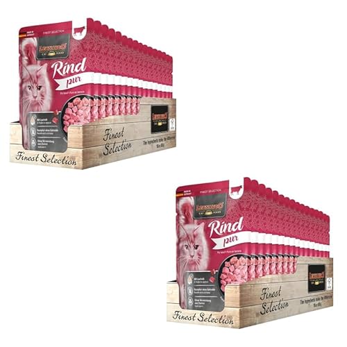 LEONARDO Finest Selection Rind pur | Doppelpack | 2 x 16 x 85 g | Nassfutter für ausgewachsene Katzen | Empfohlen bei Futterunverträglichkeiten | Frischebeutel