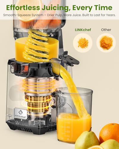 LINKChef Cold Press Juicer Machines, 130mm Diameter and 1.8L Capacity Juicers Whole Fruit and Vegetable, 250W Masticating Slow Juicer with Automatic Cutting, BPA-Free Tritan - Image 4