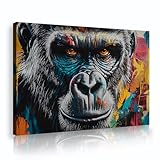 グラフィティスタイルウォールアートプリントゴリラのクローズアップ顔キャンバスペインティングポスターリビングルームホームエステティックデコレーション55x80cmインナーフレームを吊るす準備ができています