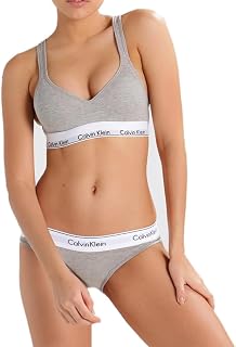 [カルバンクライン] ck レディース ブラ&ショーツ セット スポーツ ジム 筋トレ 運動 無地 QF1654+F3787 GREY_HEATHER(020) M [並行輸入品]