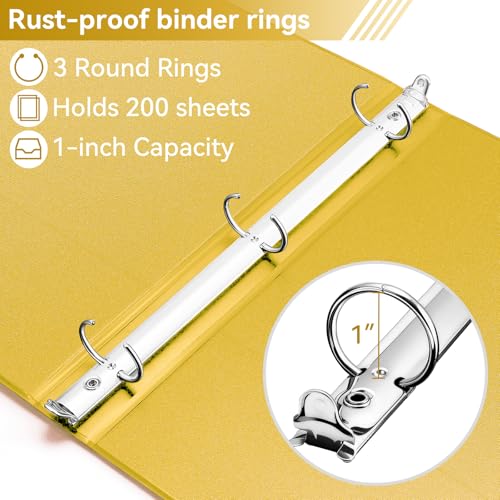 Image of SUIN 1 Inch 3 Ring Binder, Clear 1'' View Presentation Binders with 2 Pockets, Fits 8.5 x 11 Letter Size, Durable Polypropylene, Non-Stick & PVC-Free for School, Office & Home (Yellow)
