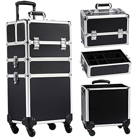 Professional Makeup Trolley 3-in-1 Extra Large Hairdressing Vanity Case Beauty Rolling Case Cosmetic Box on Wheels Nail Technician Trolley, Black (Black) Cover