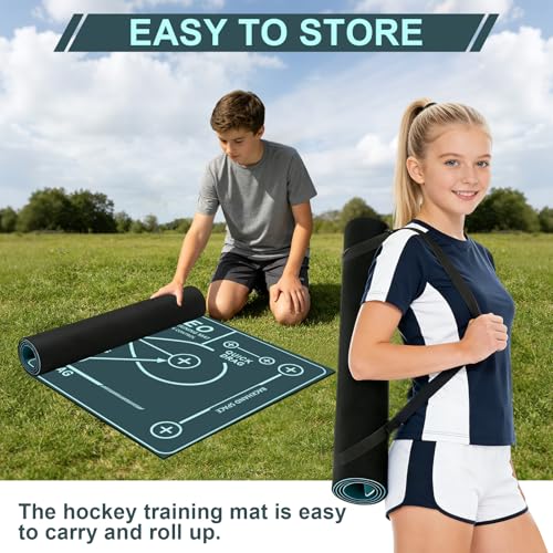 Field Hockey Training Mat 59\"x35\" - Non-Slip Neoprene Stick Handling & Dribbling Practice Pad for Kids & Adults - Indoor Home Gym Floor Equipment - Improves Ball Control Speed & Hand-Eye Coordination