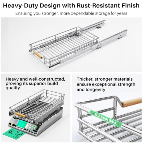 Image of Pull out Cabinet Organizer, 11 inchW X 21 inchD, Heavy Duty Smooth Sliding Under Cabinet Shelves for Pots and Pans, Full-Extension Roll out Drawers, Slide out Organization for Home Kitchen Pantry