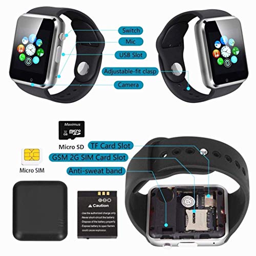 Hocent Smart Watch, Smartwatch with SD Card Camera Pedometer Phone Call Text SNS SMS Sync SIM Card Slot Music Player Alarm Compatible with Android and iPhone (Partial Functions) for Men Women Teens - Thumbnail 4