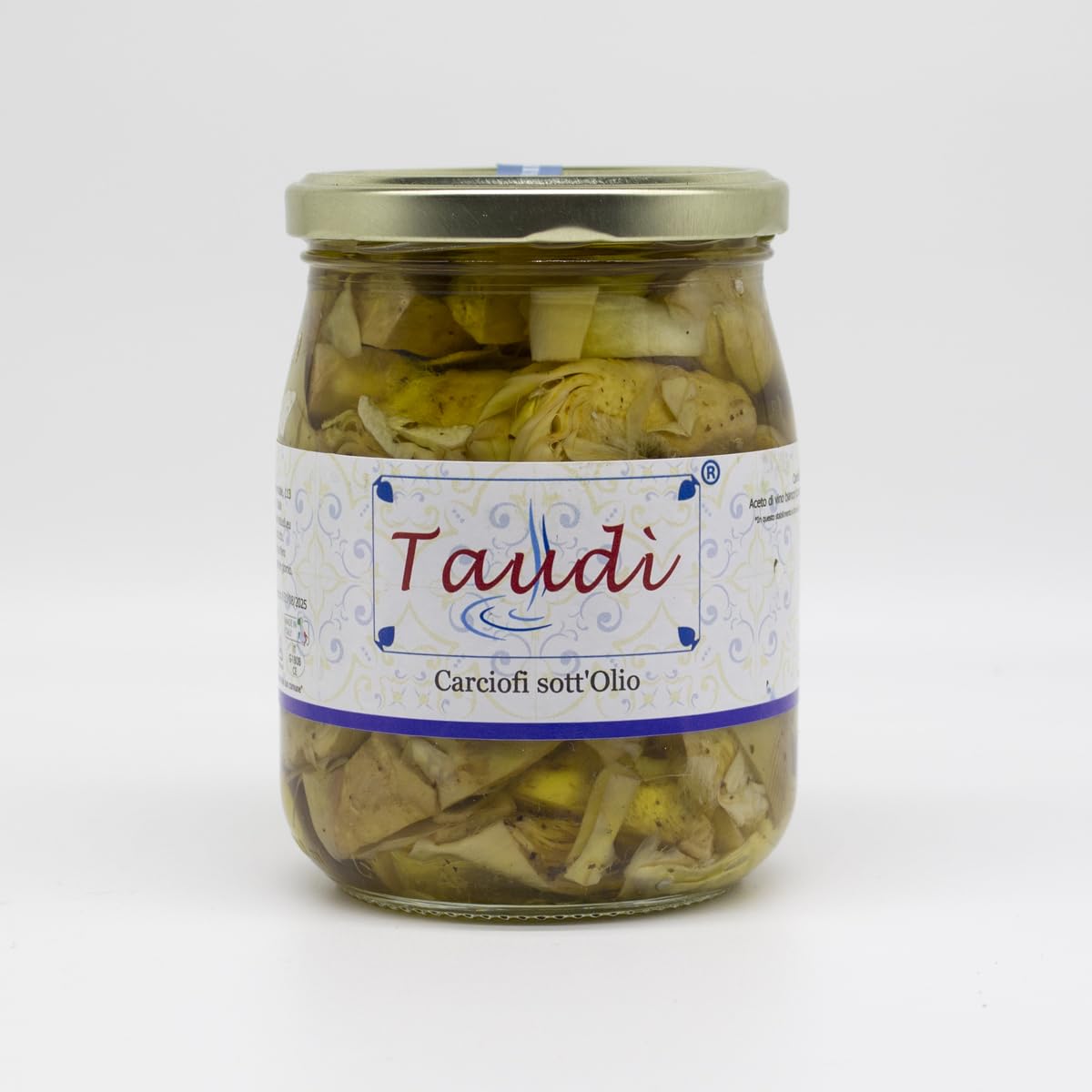 Taudì Conserve – Cœurs d’Artichauts à l’Huile d’Olive – Recette Artisanale Sicilienne – 100% Naturel, Sans Conservateurs – Idéal pour Apéritifs, Salades & Plats Gourmets – Pot en Verre 510 g