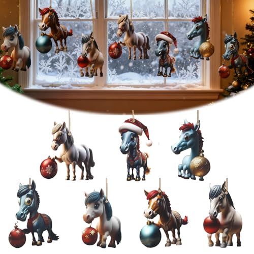 LUMOOM 7 Stücke Weihnachtsbaum Pferde Anhänger, 2D Acryl Hängende...