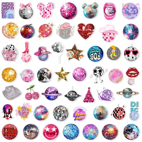 Disco-Ball Aufkleber für Laptop(50PCS),Geschenk für Kinder Jugendliche Erwachsene Jungen,Disco Ball Wasserdicht Vinyl Aufkleber Stickers für Auto,Motorräder Fahrrad Gepäck Scrapbook,Skateboard