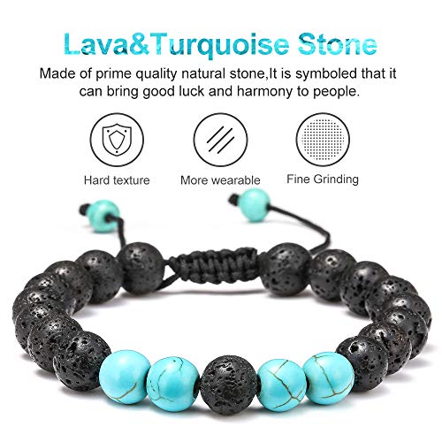 M Mooham Lava Rock Bracelet - 8Mm Lava Rock Bead Blue Turquoise Anxiety Bracelet, Men Women Stress Relief Yoga Beads Aromatherapy Essential Oil Diffuser Healing Bracelets #TOP2