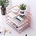 Hosaken Paper Tray, 4 Tier Stackable Letter Tray, Decorative Desk File Organizer Rack for Office Supplies and Accessories, Letter Size, 0.16Inch Thick Frame (Rose Gold)