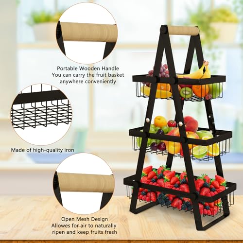 Reinforced 3-Tier Fruit Basket Fruit Bowl, Kitchen Countertop Organizer - Extra Support Rods for Fruits, Vegetables, Bread & Snacks, Detachable Space-Saving Shelves for Pantry, Cabinet, Counter by TSMGODVzzz - Image 5