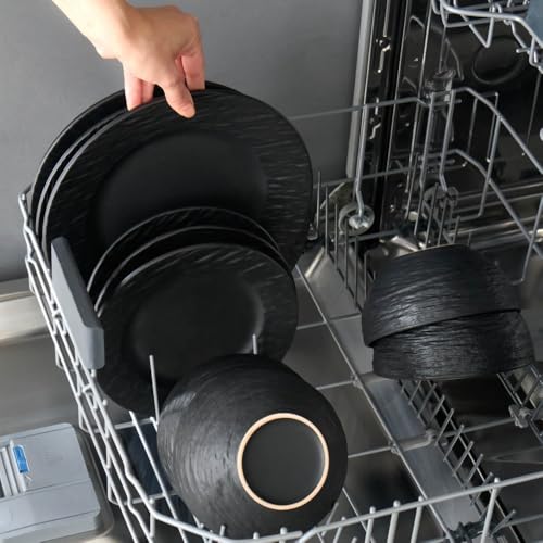 Karaca Solem Embossed, 18-teiliges Tafelservice aus Steingut, Schwarz, Elegantes Geschirrset mit Tellern & Schalen, Ideal für 6 Personen