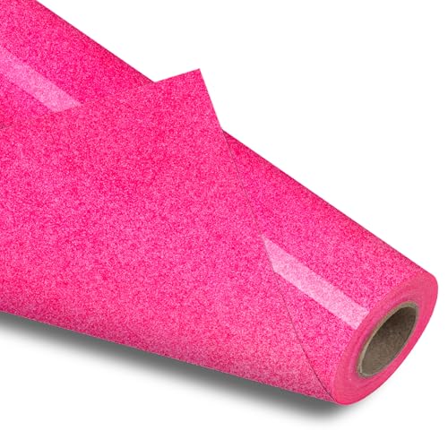 VinylRus Hot Pink Glitter HTV Heat Transfer Vinyl Roll - 12 x 10ft Pink Glitter HTV Vinyl for T-Shirt Clothing Bags Iron on Vinyl for All Cutter Machines - Easy to Cut and Weed
