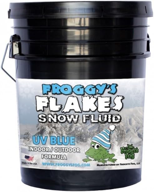 Froggys Flakes - 5 Gallon Pail - Ultraviolet Blue - UV Snow Machine Juice Fluid - Ultra Dry Formula (30-50 Feet Float/Drop)