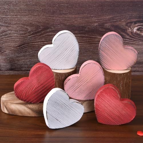 Valetine’s Day Table Decor Set, 6pcs Solid Wood Heart Valentine's...