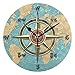AUUXVA Vintage Nautical Compass World Map Round Acrylic Wall Clock, Silent Non Ticking Art Painting for Kids Bedroom Living Room Office School Home Decor