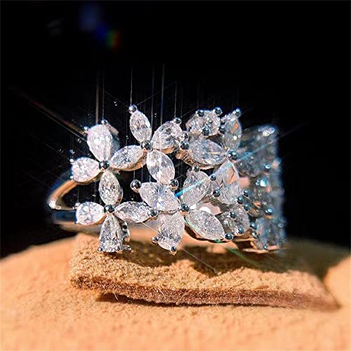 925 Sterling Silver Shiny Full Diamond Ring 18K Gold Flower Cocktail Rings Teardrop Cubic Zirconia Promise Rings CZ Flower Diamond Ring Eternity Engagement Wedding Band Ring for Women Z.2 (US Code 7)