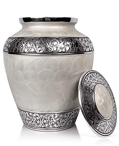 SmartChoice Cremation Urns for Human Ashes Adult - Handcrafted Funeral Memorial Ashes Urn Royal White Cremation Urn (White)