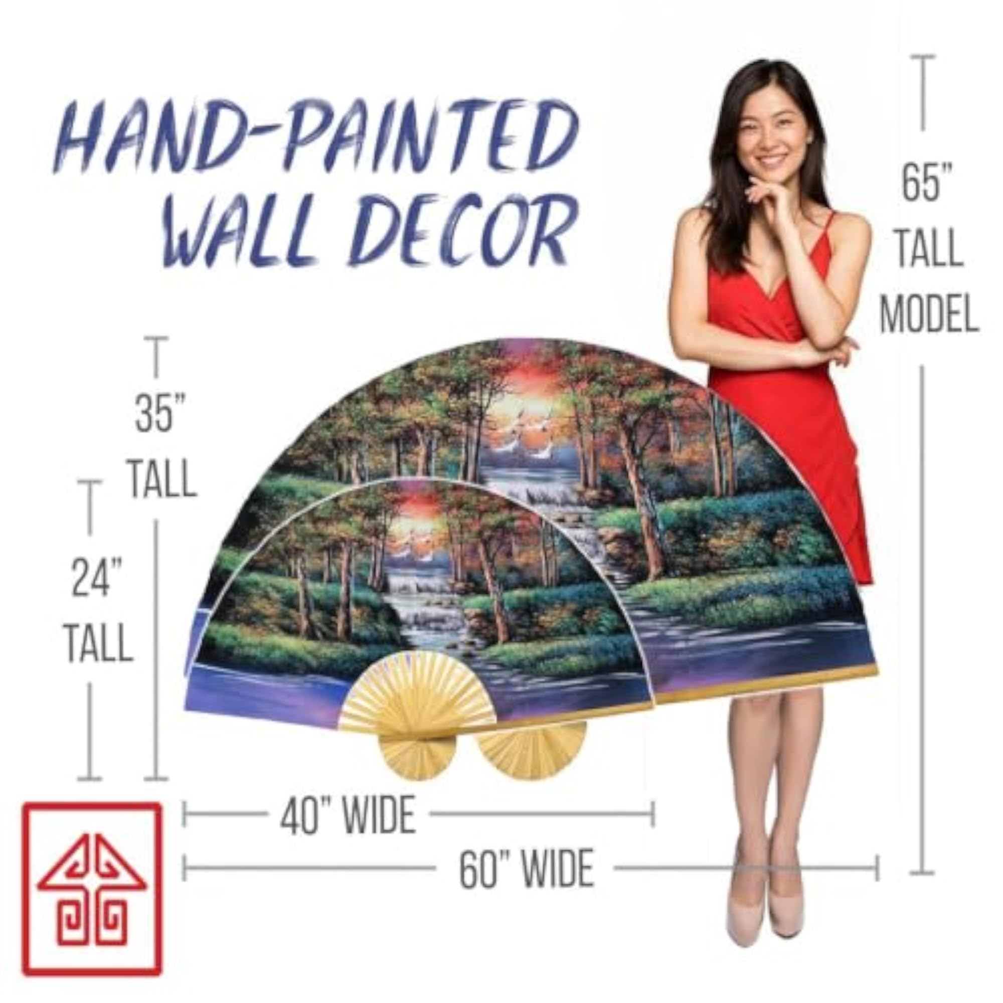 Medium 40" Folding Wall Fan - Oriental Thicket Hand-Painted Wall Art