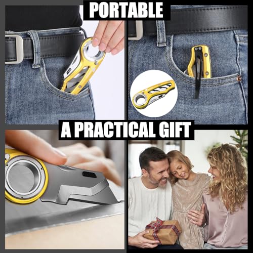 Image of Tondiamo 2 Pcs Folding Pocket Utility Knife Heavy Duty Box Cutter Folding Razor Knife with Anti Slip Finger Loop Easy Change Blades 3 Lock Positions Design (Yellow)