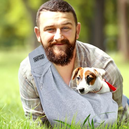 Halinuia Reversibel Kleine Hundetragetasche bis 7KG Angenehm Tragetasche Hund Sicherer mit Karabiner Tragegurt Hunde Umhängetasche für Haustiere für Spaziergänge Aktivitäten im Freien, Grau