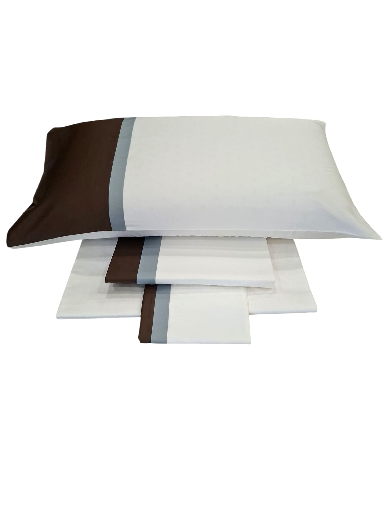 Dondi Home Completo lenzuola matrimoniale, realizzato in raso di cotone 100% costruito con bordo bicolore su federe e balza del lenzuolo, made in Italy, art. Regal col. roccia