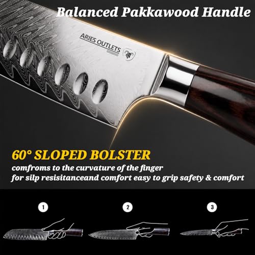 VG-10 HPS VG10 Damascus Kitchen Knife Set 3PCS, Japanese Chef Knife Set, 67-Layer Forged High Carbon Steel Cooking Knives with Pakkawood Handle Gift Box — view 6
