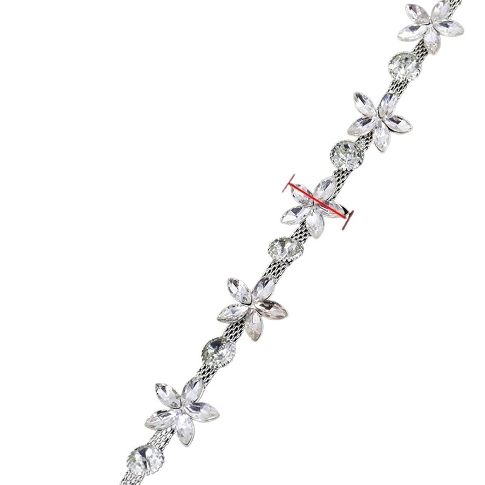 Chaîne strass fleur ruban de strass cristallins pour customisation de vêtements et chapeaux