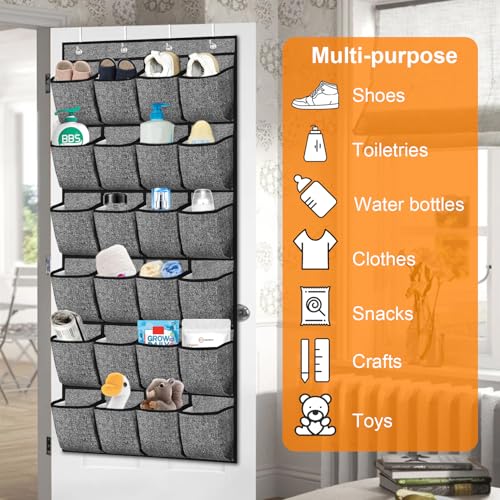 homyfort Over the Door Shoe Organizer, Hanging Shoe Rack Storage Holder with 24 Large Pockets for Closet Door, Men Women Kids Shoes, Cruise (Black)