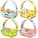 GWHOLE Cesti Pasquali 12pz Cestino Carta Artigianato Regalo di Pasqua Creazioni Pasqua Bambini per Caccia Alle Uova di Pasqua Decorazioni Pasquali di 4 Colori Motivi Gallina Coniglio Uova 12x6.2x7.8cm
