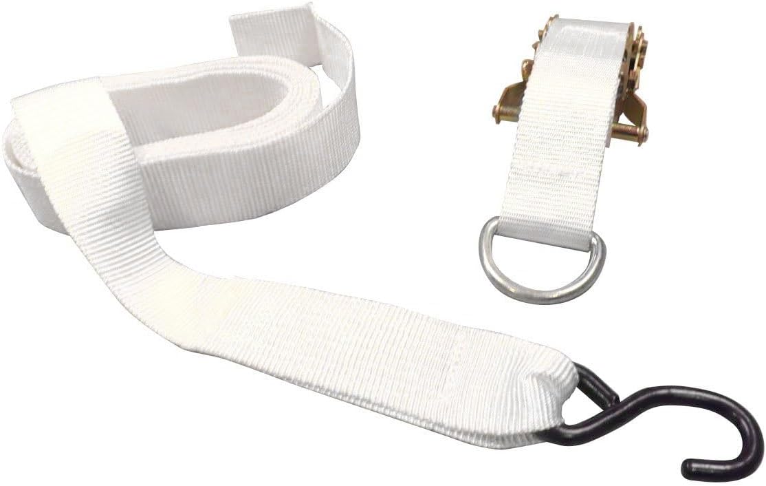 13' Foot White Ratchet Strap with S-Hook | Polyester Tie Down | 1.5" Inch Width | White | for Tying Down Canopy Tents, Inflatables, and Securing Cargo | 4 Pack