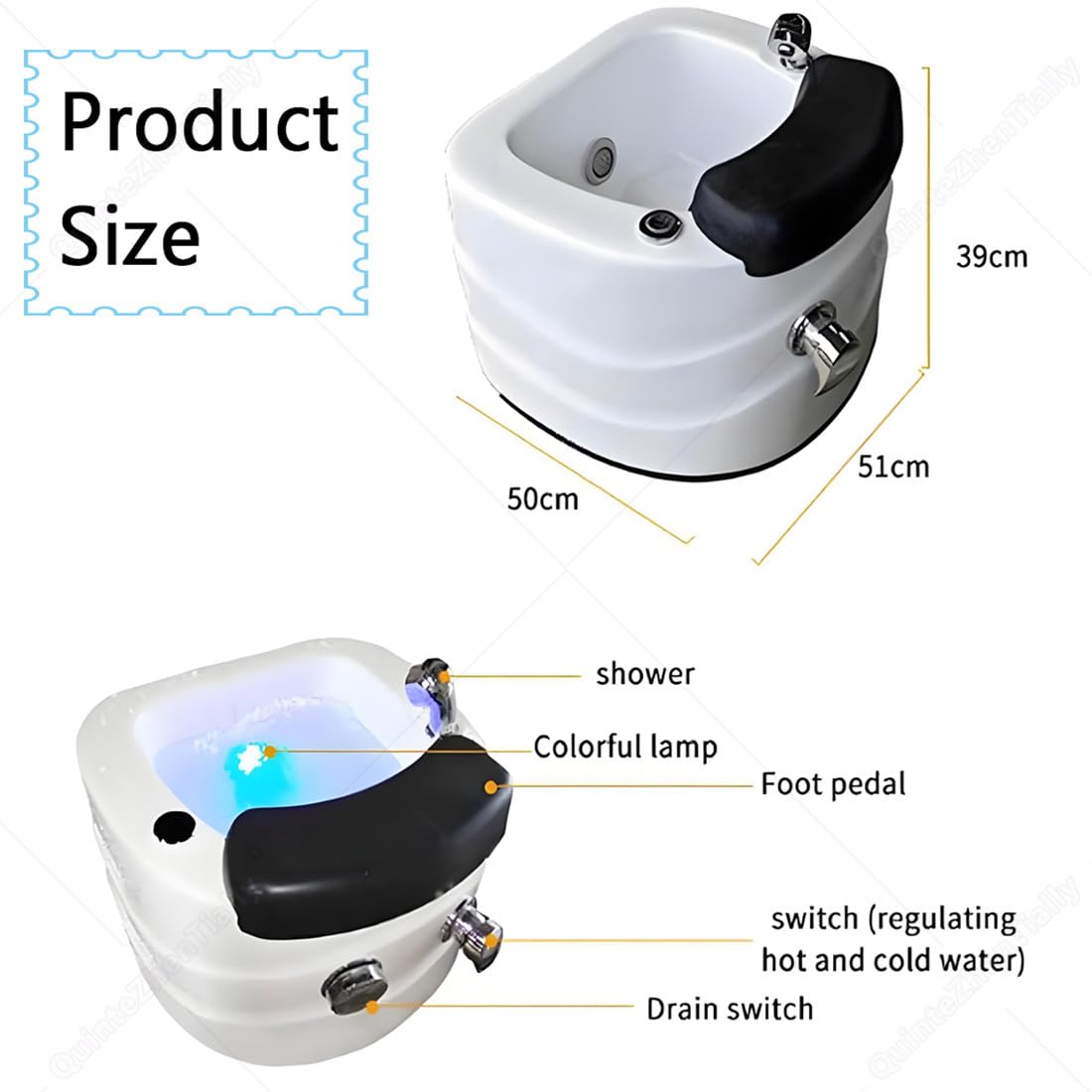 Vasca Bagno Portatile Pedicure Spa,Vasca Idromassaggio Pavimento,Poltrona Pedicure Acrilico,per Saloni Bellezza,per Segni Invecchiamento Migliora qualità Sonno