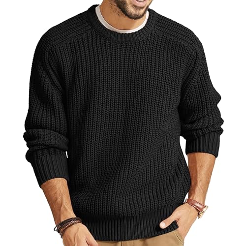 Mens Casual Round Neck Knitwear Male Casual Waffle Sweater Crewneck Sweater Waffle for Men